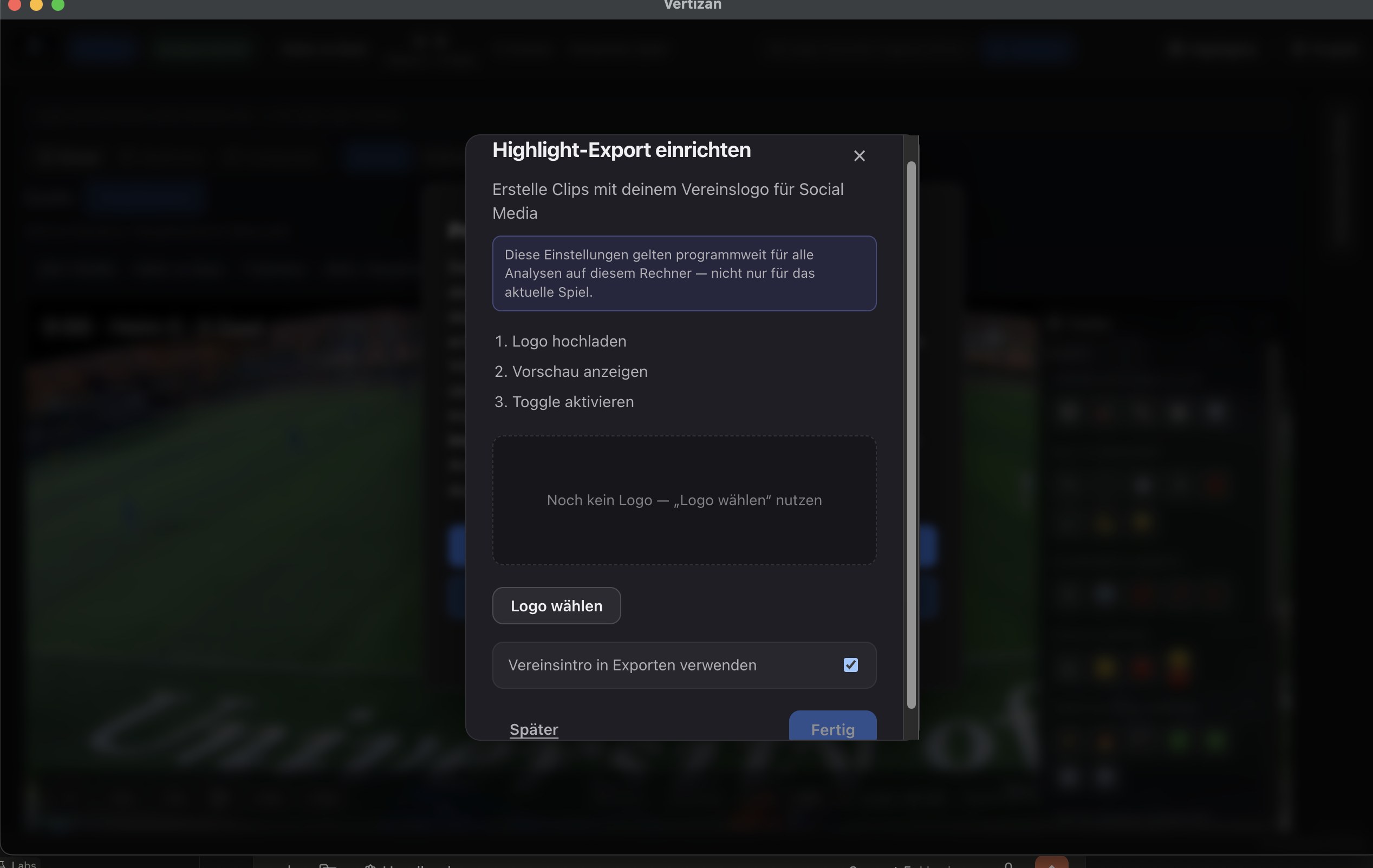 Highlight-Export mit Vereinslogo