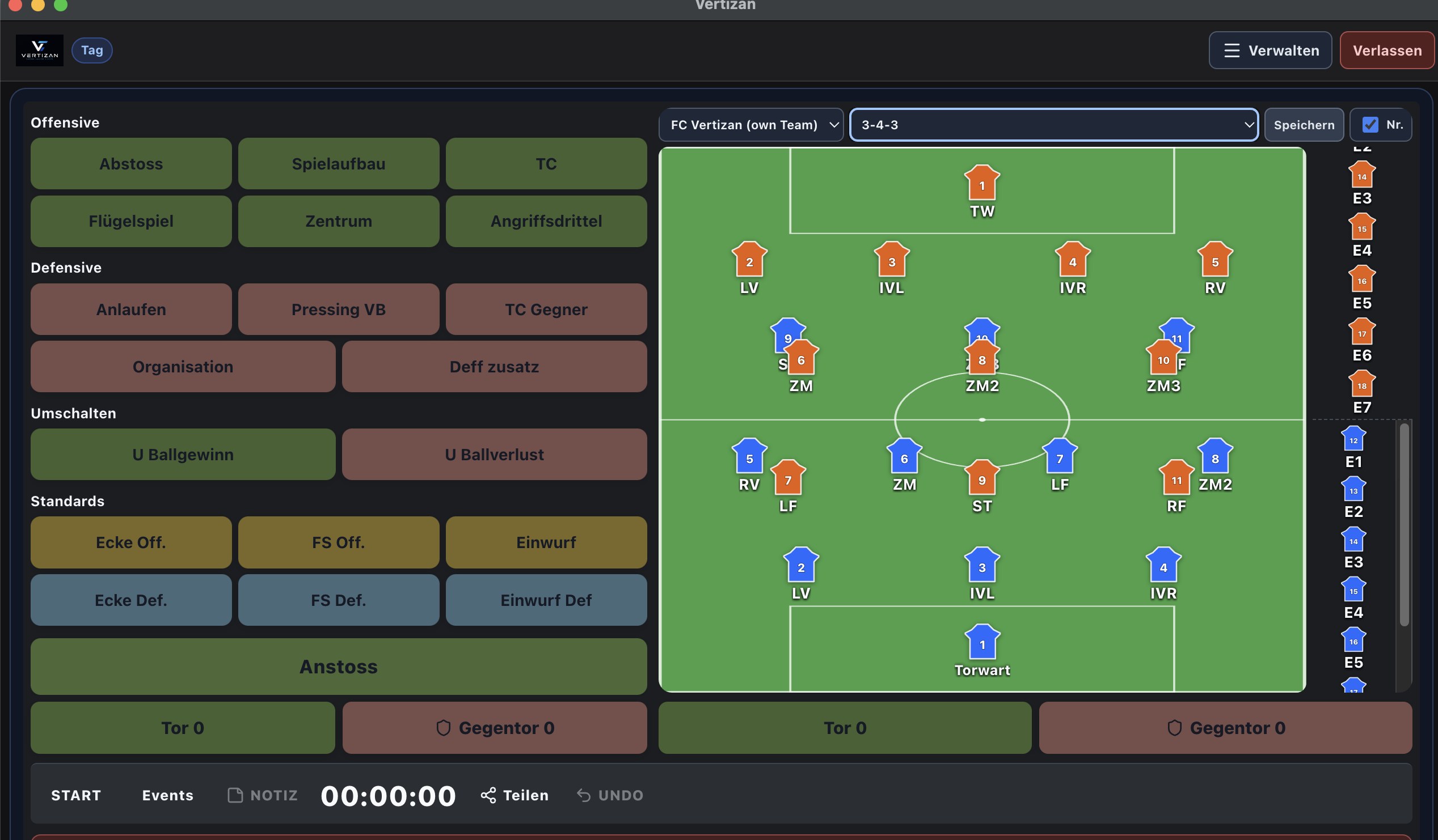 Fenkora Tag: Taktik-Buttons und Formation am Spielfeldrand